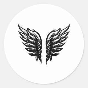 Sticker Rond Ailes d'ange simples Élégance en noir et blanc