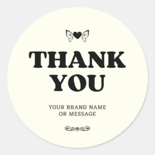 Sticker Rond Ailes de coeur en ivoire Merci Mariage d'affaires