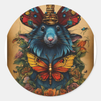 Sticker Rond Ailes de sagesse : Cyberpunk Papillon Rat King Tat