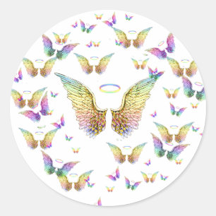 Sticker Rond Ailes et halos d'ange d'arc-en-ciel