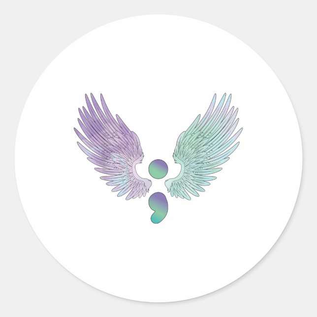 Sticker Rond Ailes Et Semicolon Sensibilisation À La Prévention (Devant)
