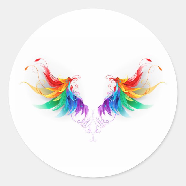 Sticker Rond Ailes fluffy arc-en-ciel (Devant)