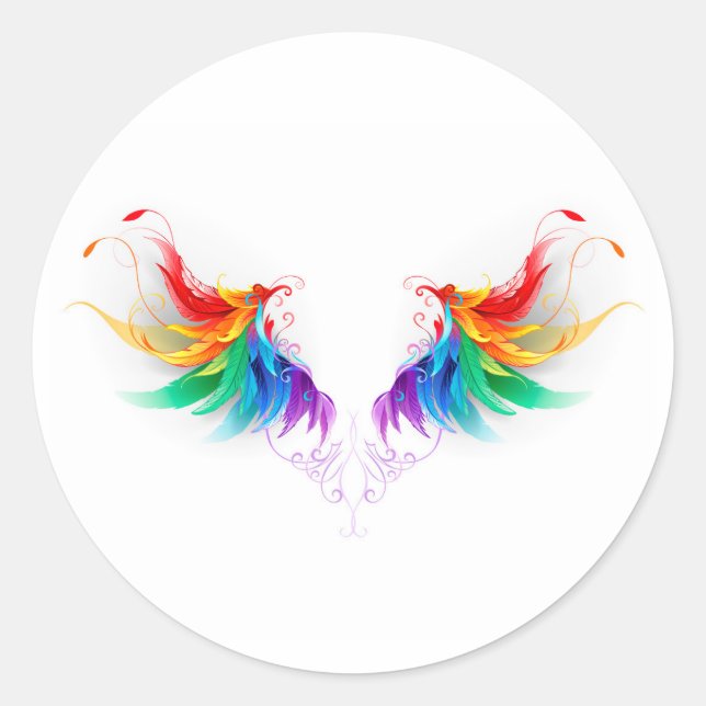 Sticker Rond Ailes fluffy arc-en-ciel (Devant)