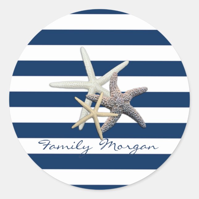 Sticker Rond Aimable Starfish, Bleu Marine Bleu Bandes Personna (Devant)