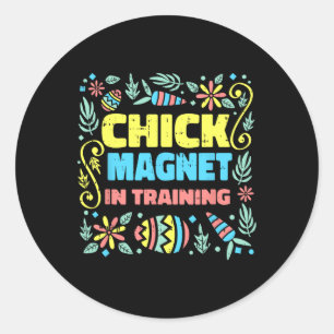 Sticker Rond Aimant De Poulets Dans L'Entraînement Pâques Chass