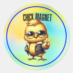 Sticker Rond Aimant Poussin Mignon Drôle de Pâques