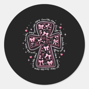 Sticker Rond Aime Comme Jésus Coquette Cœur Croix Chrétien Val