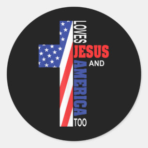 Sticker Rond Aime Jésus et l'Amérique aussi Croix chrétienne Di