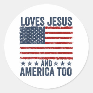 Sticker Rond Aime Jésus et l'Amérique Trop Dieu Chrétien 4ème d