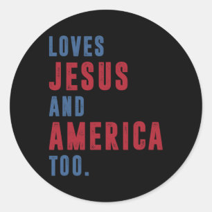 Sticker Rond Aime Jésus Et L'Amérique Trop Rétro Dieu Christian
