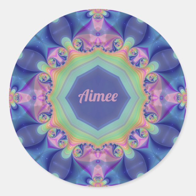 Sticker Rond AIMEE ~ Pastel Abstrait Motif Kaleidoscope ~ (Devant)