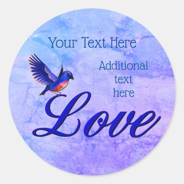 Sticker Rond Aimer Elegant Bluebird Personnalisé (Devant)