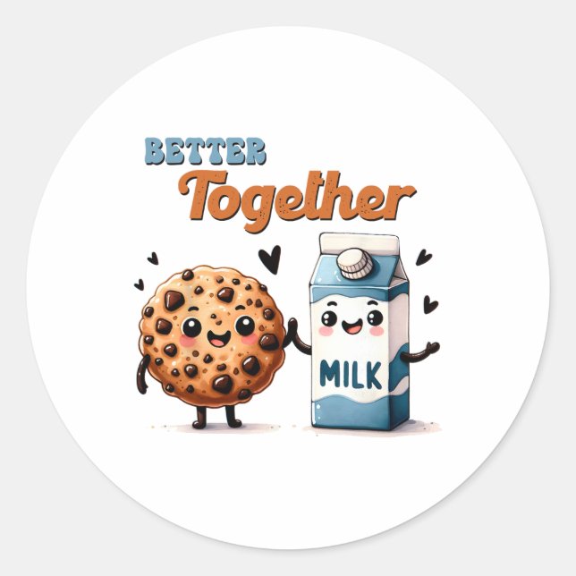Sticker Rond Aimer Ensemble Lait Et Cookies Valentine Alimentat (Devant)