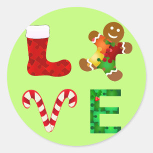 Sticker Rond Aimer l'autisme Noël