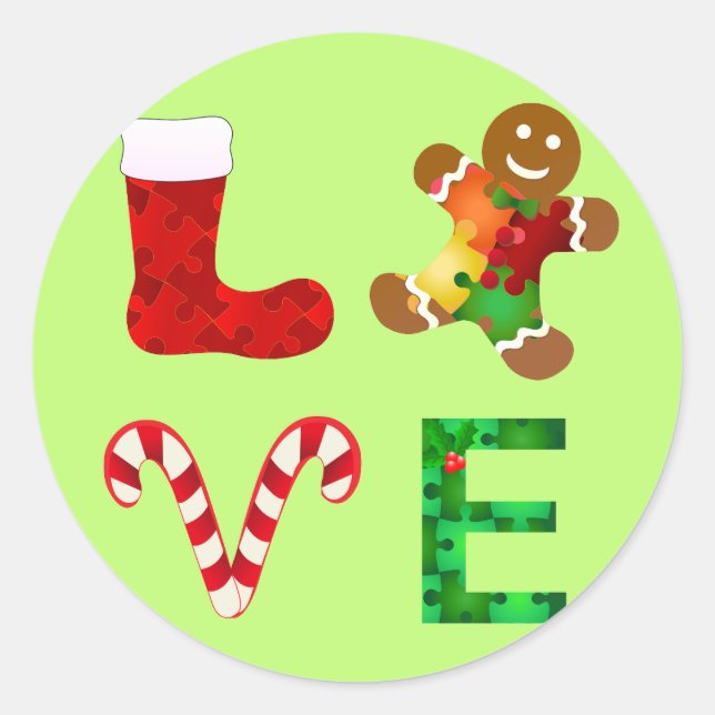 Sticker Rond Aimer l'autisme Noël (Devant)