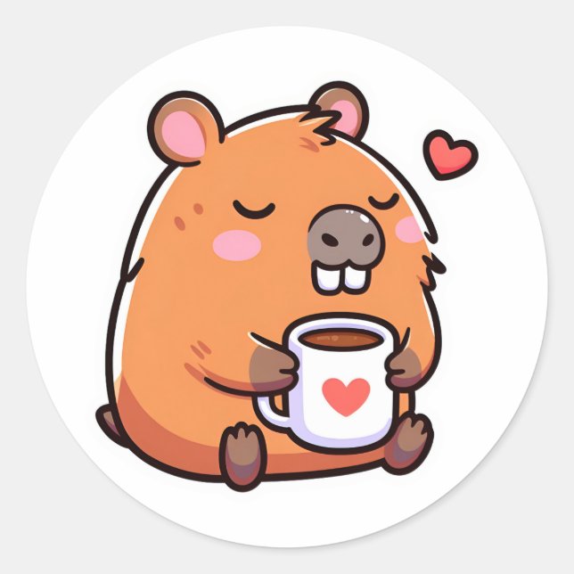 Sticker Rond Aimer le café Capybara (Devant)