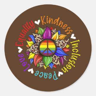 Sticker Rond Aimer Paix gentillesse Égalité Inclusion signe de 
