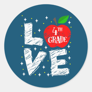 Sticker Rond Aimer Pomme de 4e année Retour à l'école Enseignan
