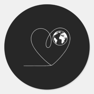 Sticker Rond Aimez la planète Terre cœur globe minimaliste
