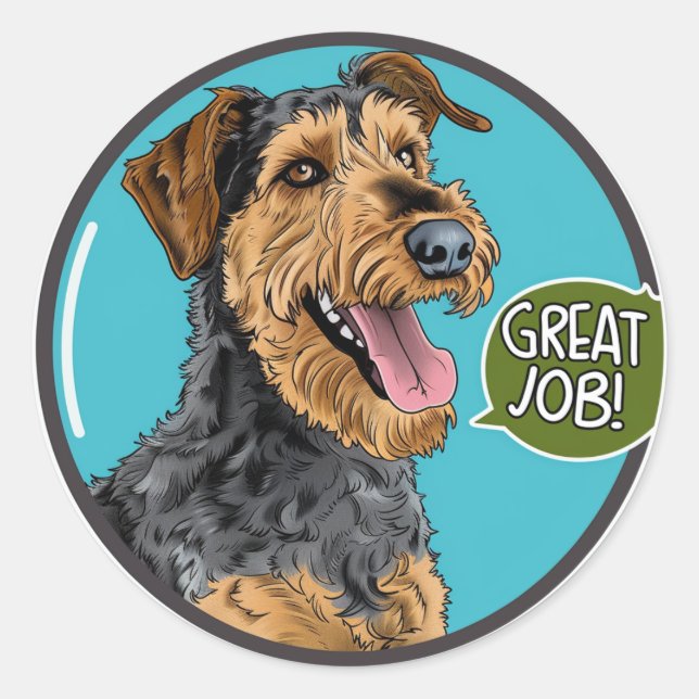 Sticker Rond Airedale Grand Professeur d'emploi (Devant)