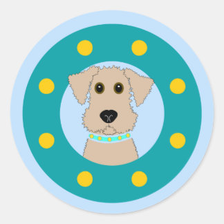 Sticker Rond Airedale Puppy