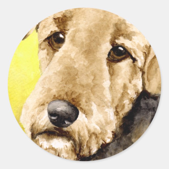 Sticker Rond Airedale Terrier Aquarelle Portrait (Devant)