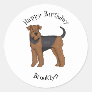 Sticker Rond Airedale terrier dog cartoon