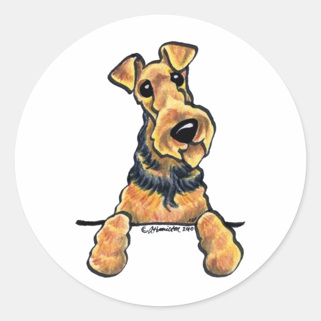 Sticker Rond Airedale Terrier Line Art (Devant)