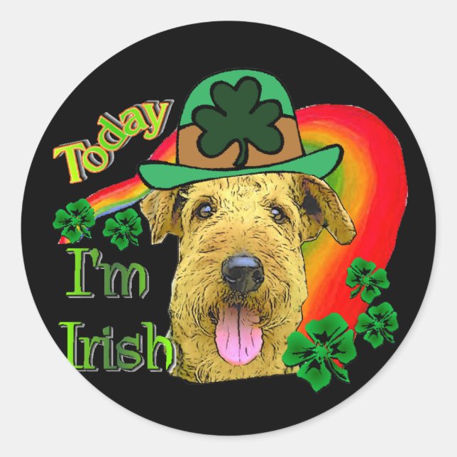 Sticker Rond Airedale Terrier St patrick (Devant)