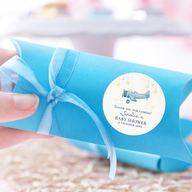Sticker Rond Airplane Baby Shower Whimsical Boy Baby Welcome  (Créateur téléchargé)