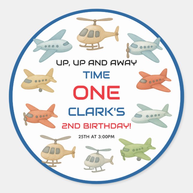 Sticker Rond Airplane Boy 1er Anniversaire | Thème de fête Fun  (Devant)