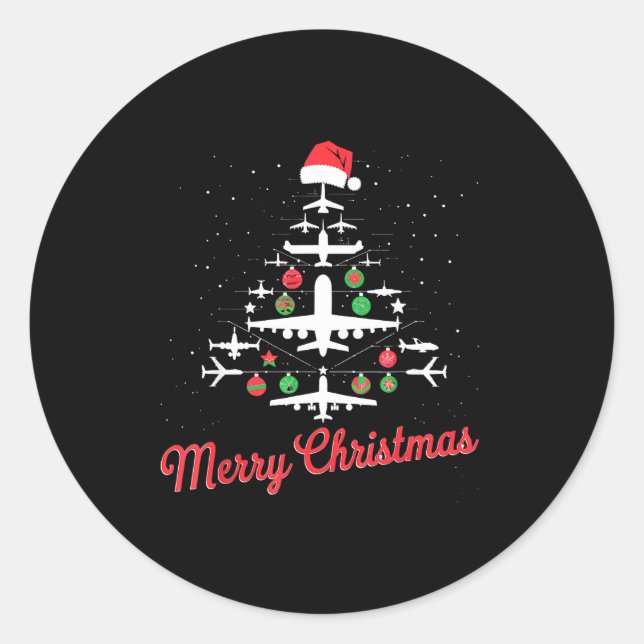 Sticker Rond Airplane Christmas Tree Cute Airplane Xmas Holiday (Devant)
