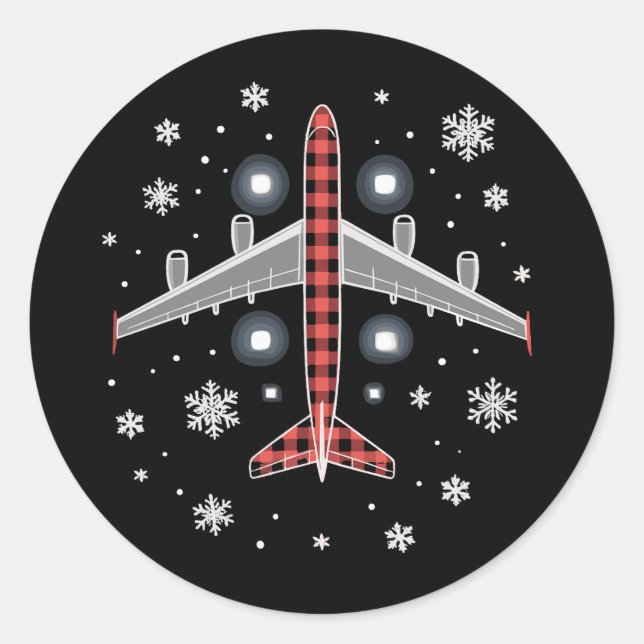 Sticker Rond Airplane Plaid Christmas Pilot (Devant)