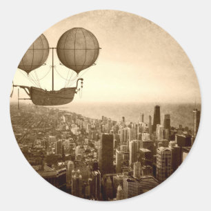 Sticker Rond Airship Over Chicago
