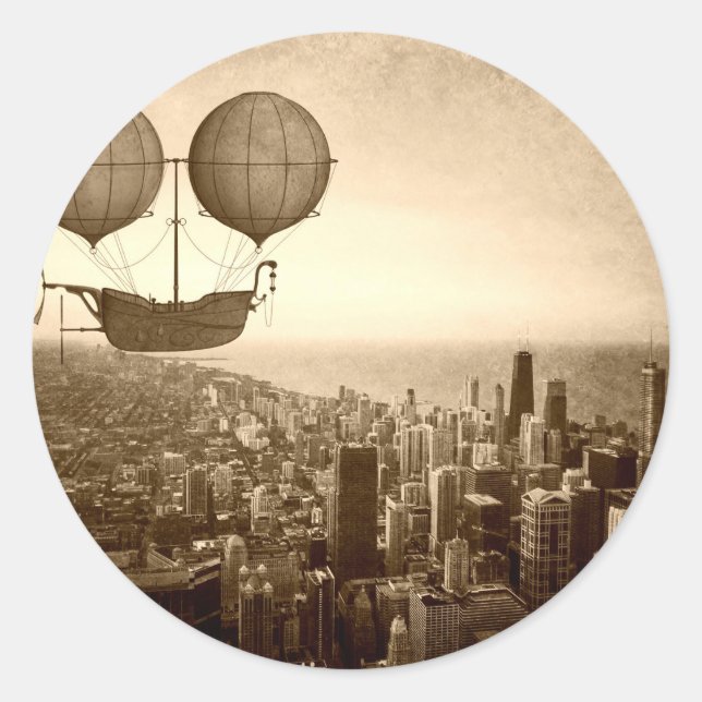 Sticker Rond Airship Over Chicago (Devant)