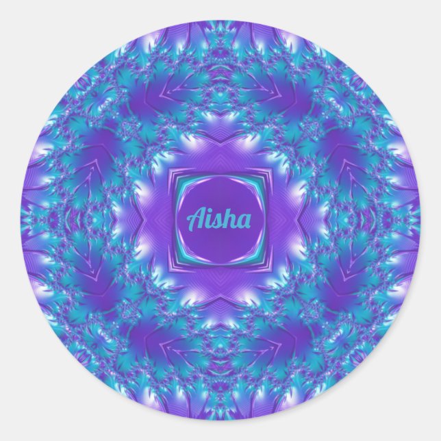 Sticker Rond AISHA ~ WOW JOLIE 3D! Aqua, Purple et White ~ (Devant)