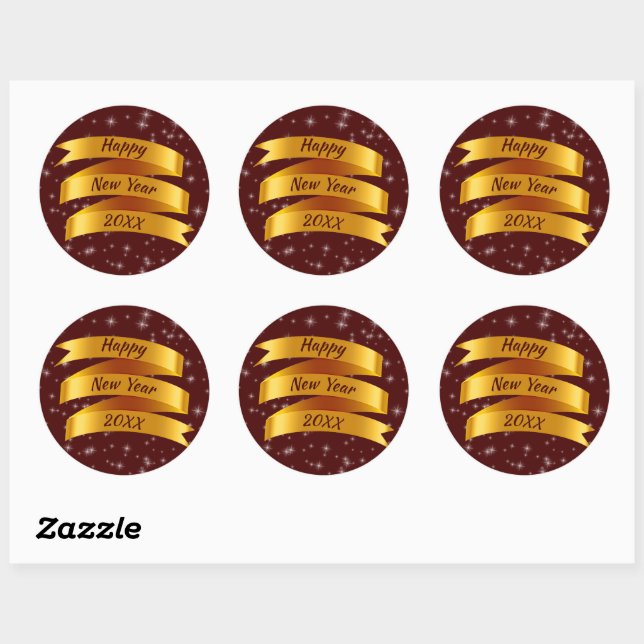 Sticker Rond Ajouter Année Texte Joyeux Nouvel An 20xx Gold Rub (Feuille)