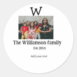 Sticker Rond Ajouter le nom de famille photo année rustique Réu
