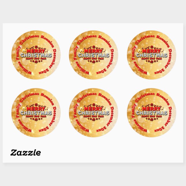 Sticker Rond Ajouter un nom Année Correspondante Joyeux Noël Cl (Feuille)