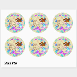 Sticker Rond Ajouter un nom Brown cheveux sirène mauve sur la