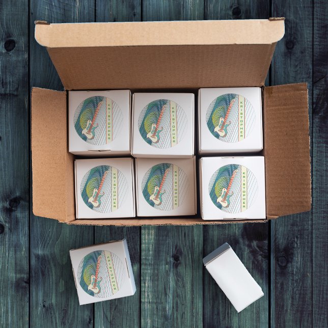 Sticker Rond Ajouter un nom Cool moderne blanc & Turquoise Guit (Créateur téléchargé)