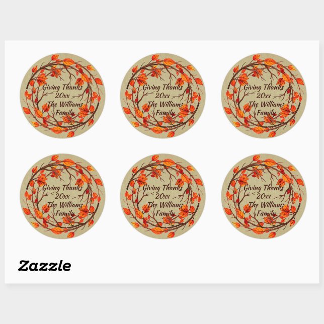 Sticker Rond Ajouter un nom correspondant Thanksgiving Autumn L (Feuille)