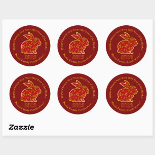Sticker Rond Ajouter un nom Nouvel An Chinois 2023 Lapin Rouge
