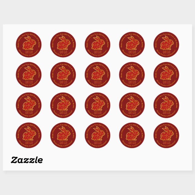 Sticker Rond Ajouter un nom Nouvel An Chinois 2023 Rabbit Gold  (Feuille)