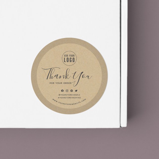 Sticker Rond Ajouter votre logo Merci de médias sociaux Kraft (Créateur téléchargé)