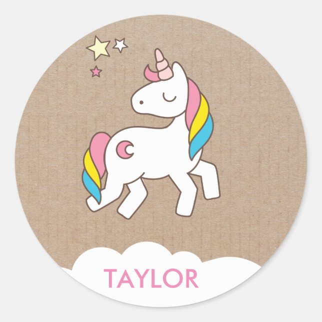 Sticker Rond Ajouter Votre Nom Cute Magique Unicorn Personnalis (Devant)