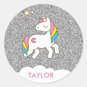 Sticker Rond Ajouter Votre Nom Cute Magique Unicorn Personnalis