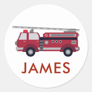 Sticker Rond Ajouter votre nom Red Fire truck Personnalisé