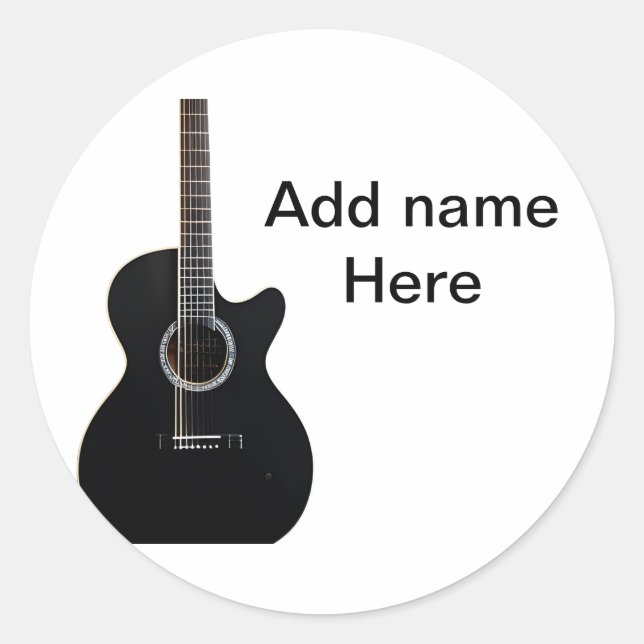 Sticker Rond Ajouter votre nom texte brun acoustique guitare éd (Devant)