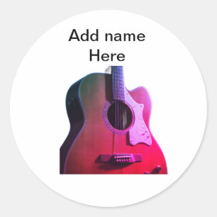 Sticker Rond Ajouter votre nom texte brun acoustique guitare éd